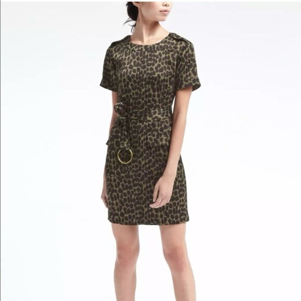 Banana Republic Olive Green and Black Animal Print Dress